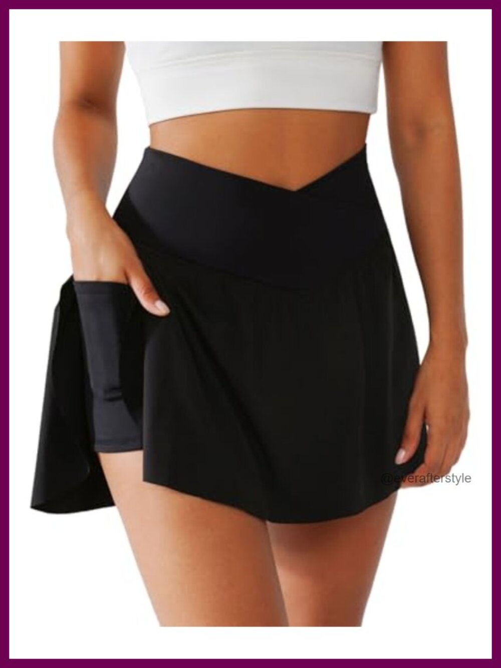 Tennis Skort High Waisted Crossover Built-in Shorts Pockets